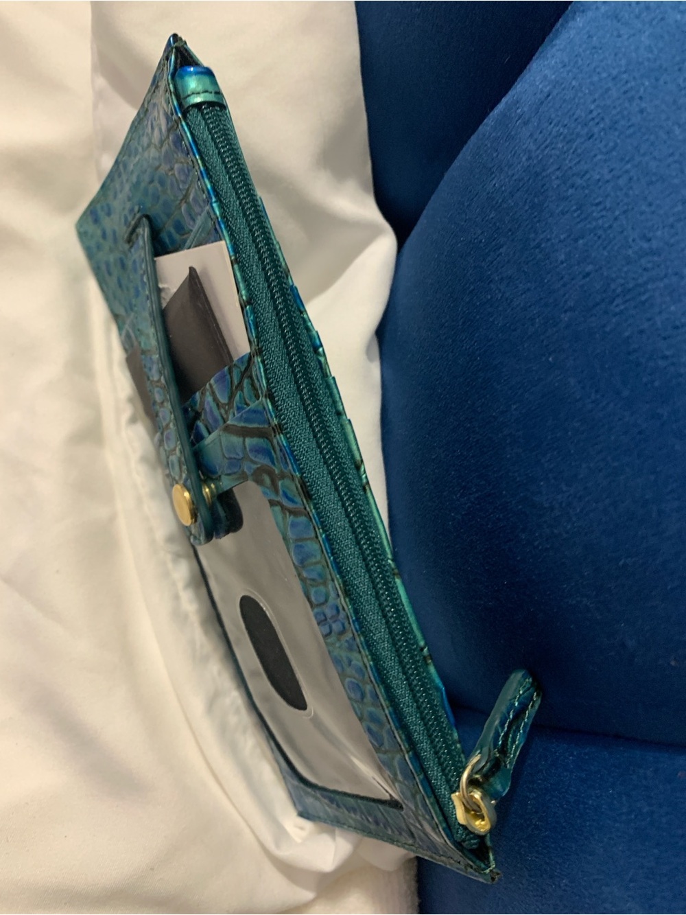 New Brahmin Slim Peacock Leather Credit Card Wallet Case with Zipper - Picture 3 of 3